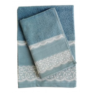 Elegant Terry Bath Towel - Lace - Blue